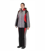 Костюм женский Сибирячка с п/к, серый/черный/красный