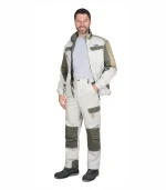 Костюм Каспий с брюками, молочный/оливковый